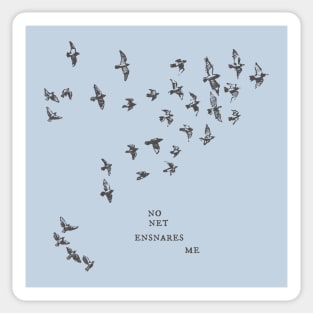 "No net ensnares me" + flock of birds - Jane Eyre quote, Charlotte Bronte (pale blue background) Sticker